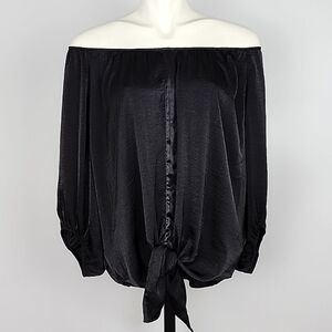 Jennifer Lopez Off The  Shoulder Front Knot Black Blouse Flowy Lightweight Large